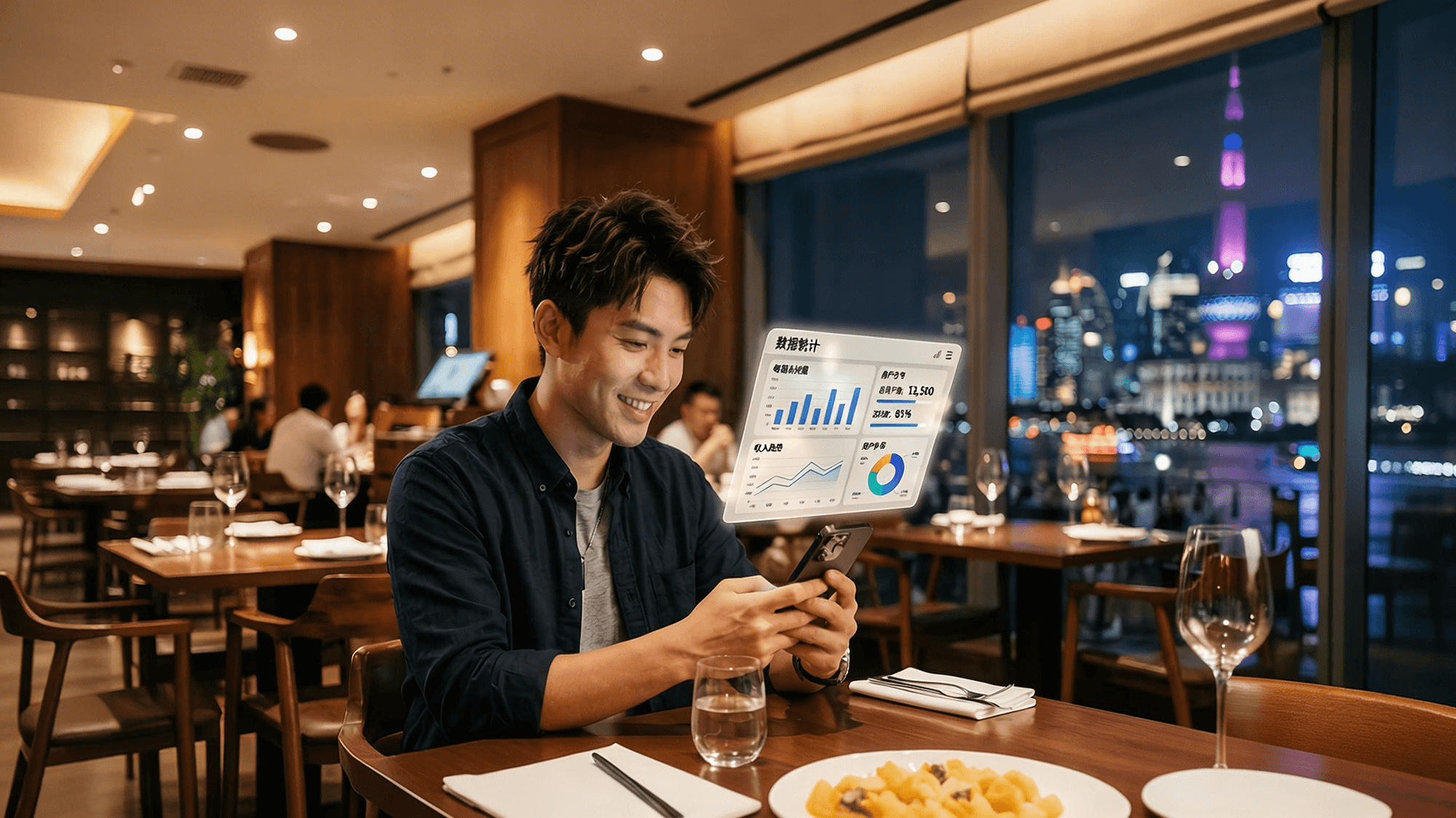 夜景充电站与城市天际线占位（图片占位）